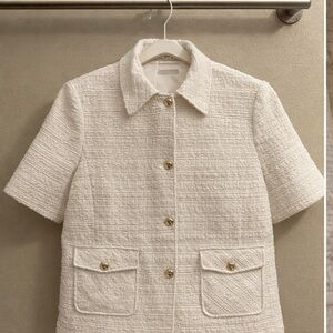 Chico's Textured Cream Short-Sleeve Blazer